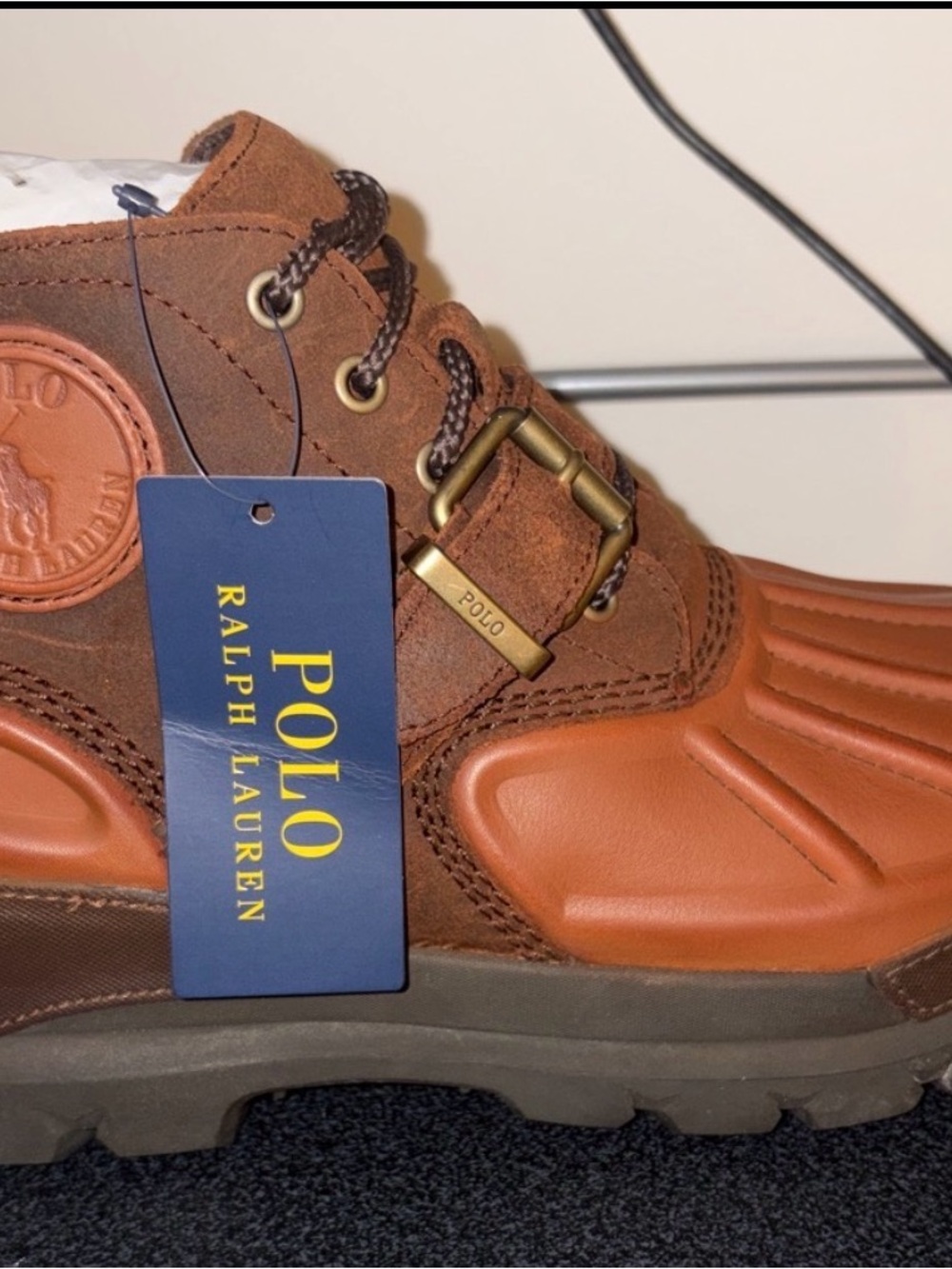 Polo by Ralph Lauren Men's Two-Tone Brown Leather Duck Boots
